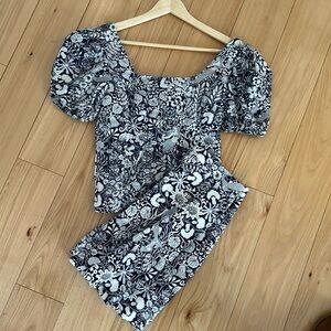 J.Crew Navy, Mermaid and Botanical Set (Puff Sleeve Top, & Skirt)